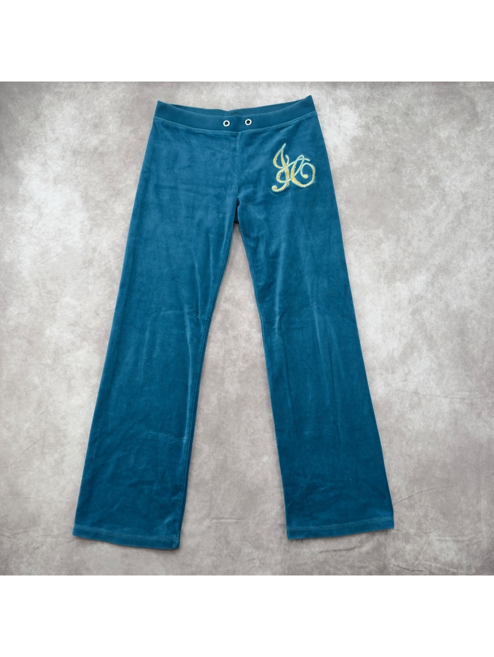 Juicy Couture Y2K Teal Blue Velour Embroidered JC Logo Track Pants Flare